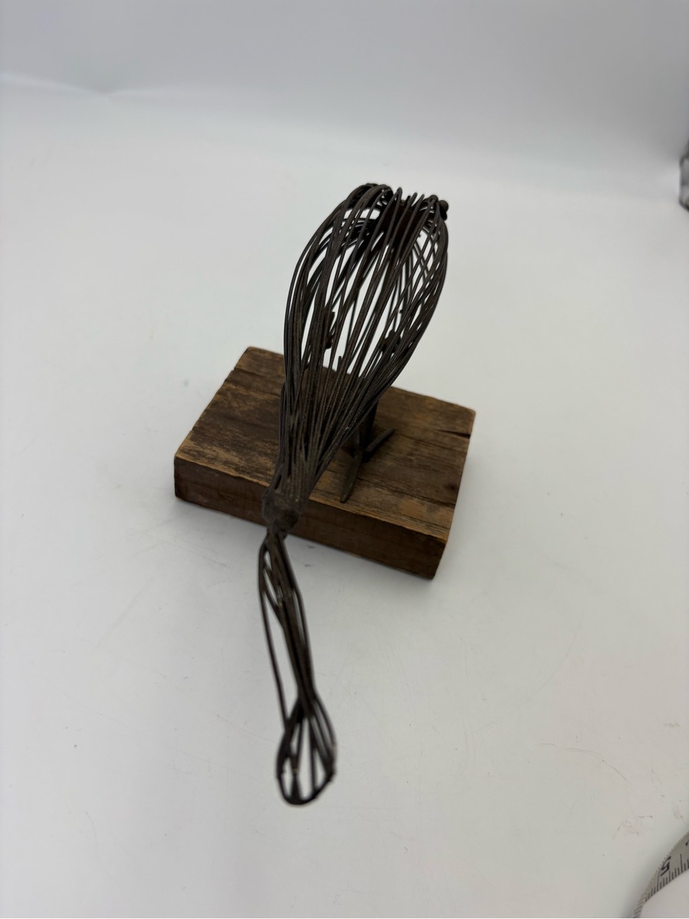 Rustic Handcrafted Metal Wire Bird Figurine on Wooden Base - Picture 7 of 13